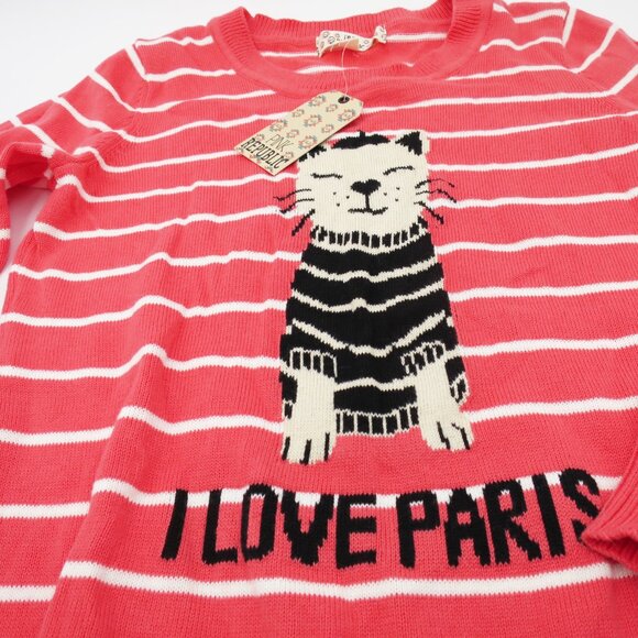 NWT Pink Republic Girls' Coral Striped "I Love Paris" Sweater L 14 Hi-Lo Hem - Picture 3 of 9